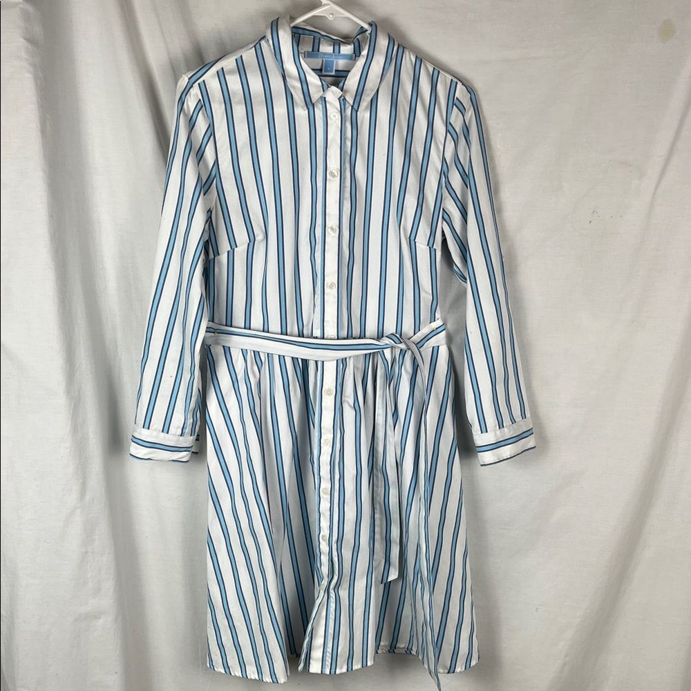 Draper James Blue and White Striped A Line Long Sleeve Lightweight Midi Dress